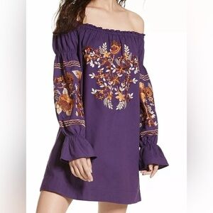 Free People Women's Fleur De Jour Cotton Embroidered Mini Dress Size S